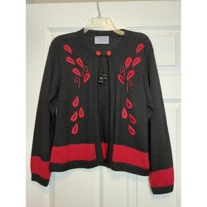 Alpaca Style by Artesanias A.T. Medium Open Knit Black Floral Cardigan Sweater